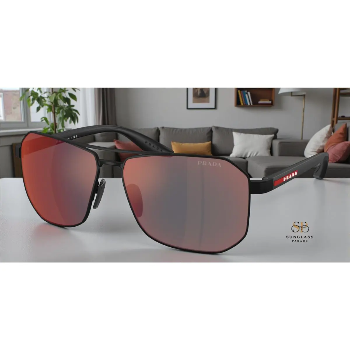 Prada PS A53S DG008F Rubber Black Dark Grey Mirror Blue Red 62mm Mens Sunglasses