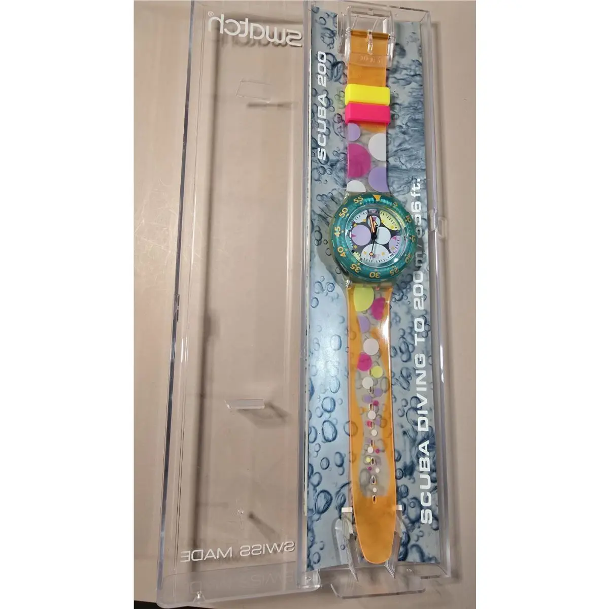 Nos Swatch Scuba Watch 1992 Sea Grapes SDK105 with Case Papers - Battery