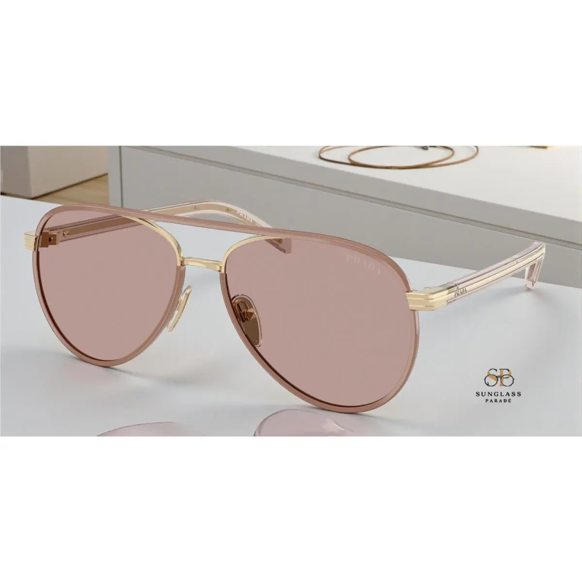 Prada PR B57S 24E20I Pale Gold Light Purple Brown 59 mm Women`s Sunglasses