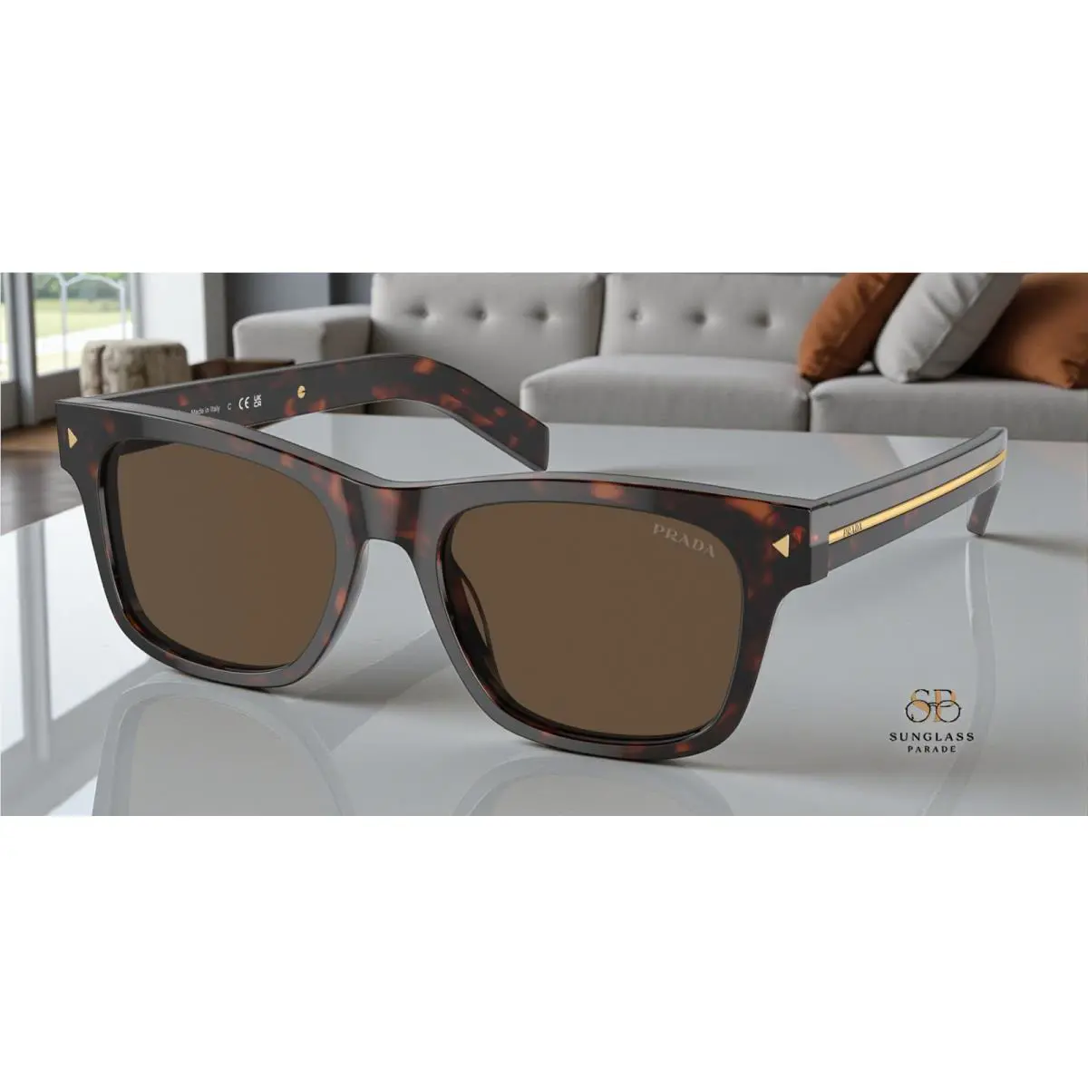 Prada PR A17SF 17N70F Radica Tortoise Dark Brown 55 mm Men`s Sunglasses