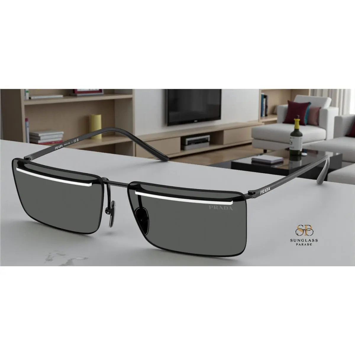 Prada PR C53S YC460T Black White Dark Grey 60 mm Men`s Sunglasses
