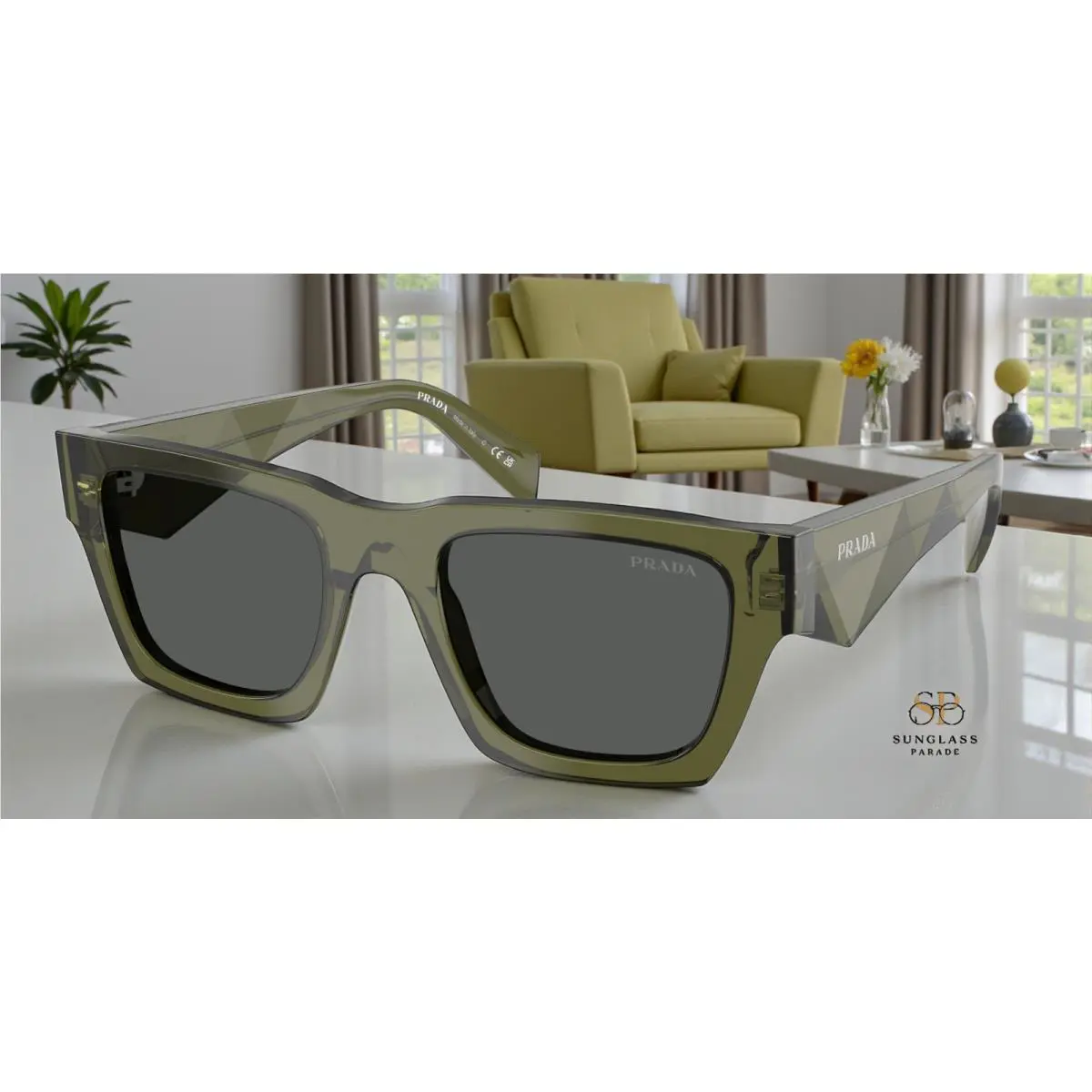 Prada PR A06SF 25A40L Transparent Military Dark Grey 54 mm Men`s Sunglasses