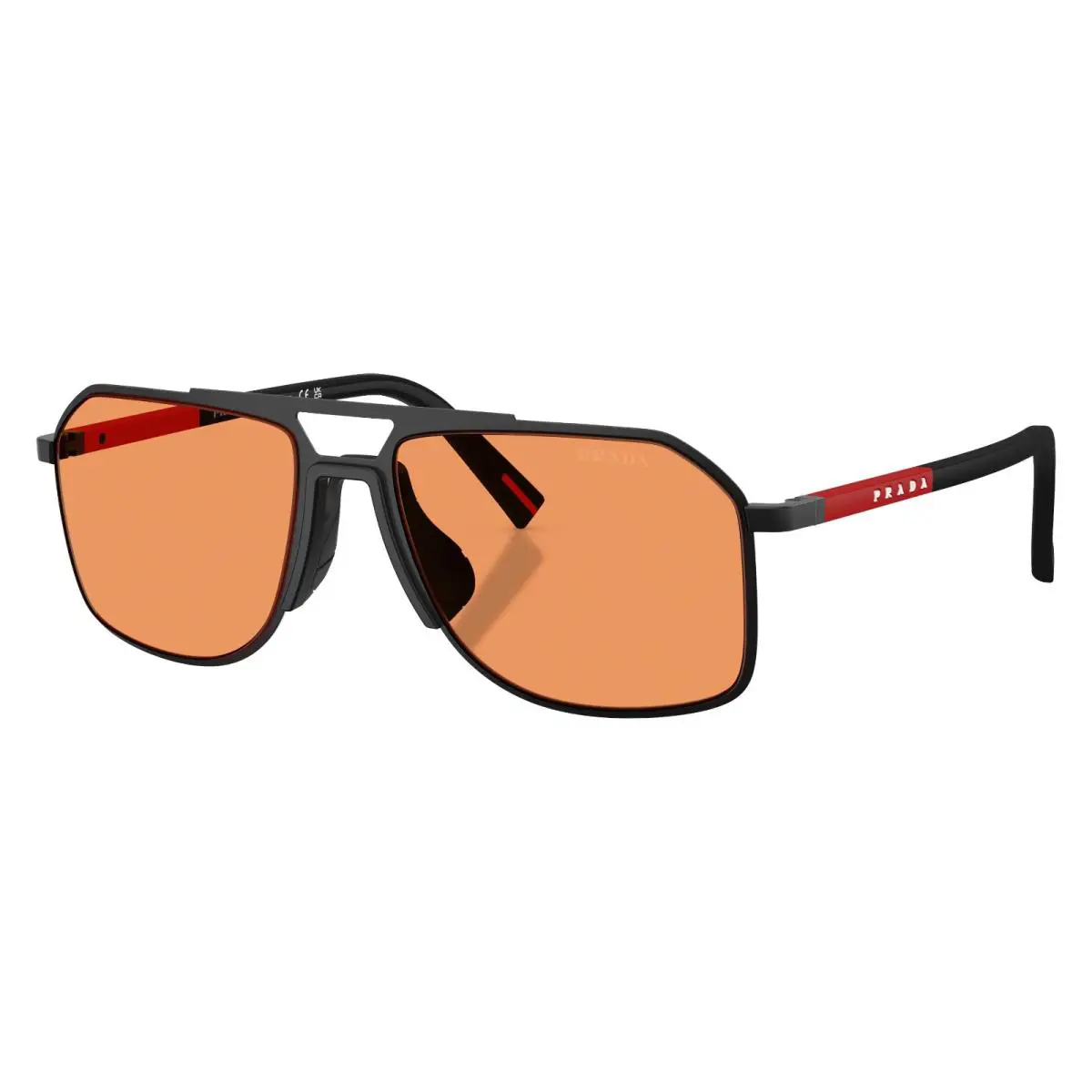 Prada Linea Rossa PS B51S 1BO90U Matte Black - Orange 56mm Sunglasses /