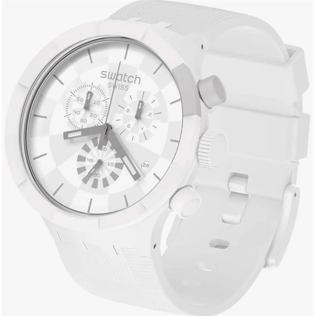 Swatch - SB02W400 - Big Bold Chrono Watch Casual Plastic - Chequered White