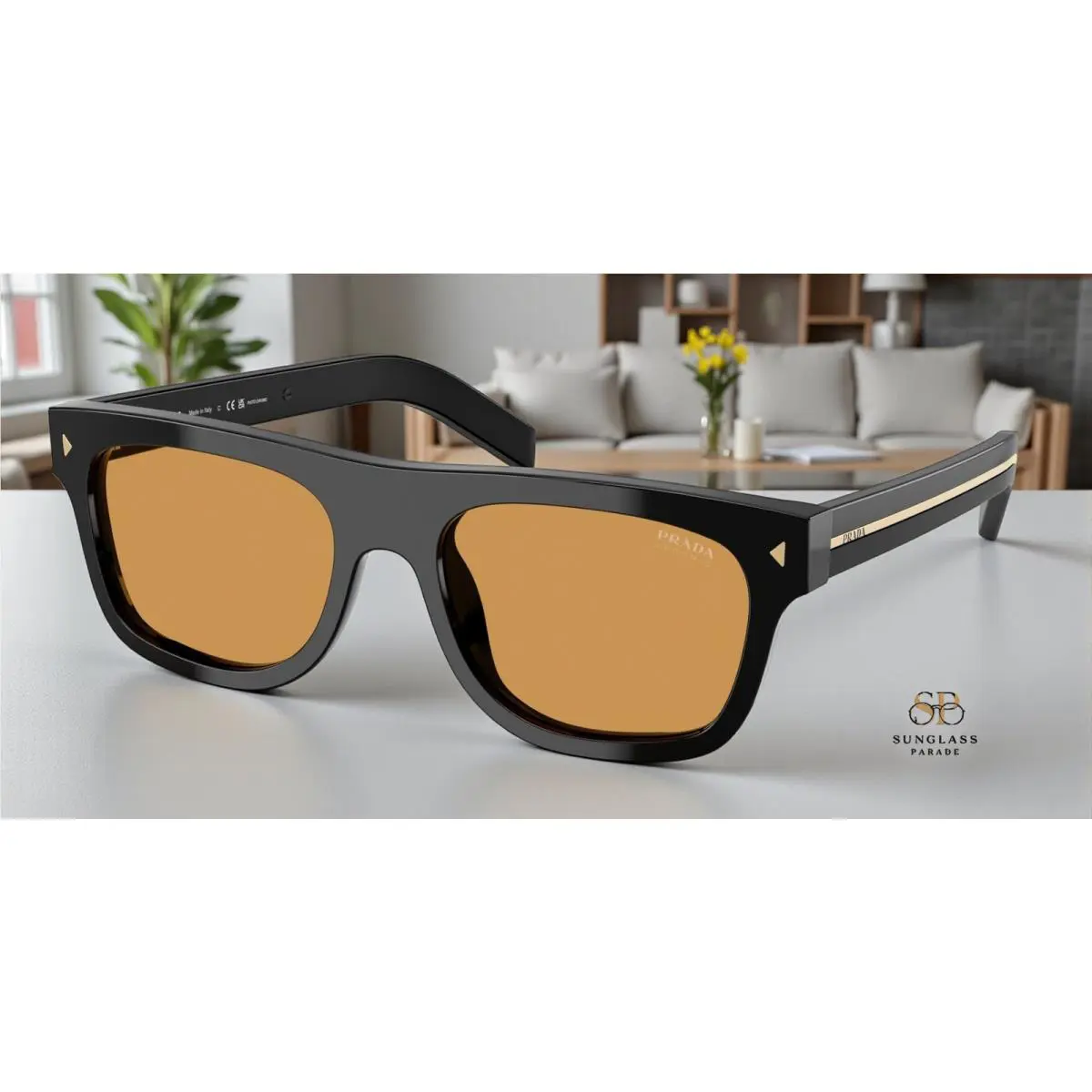 Prada PR B12SF 16K60F Black Brown Photo 55 mm Men`s Sunglasses