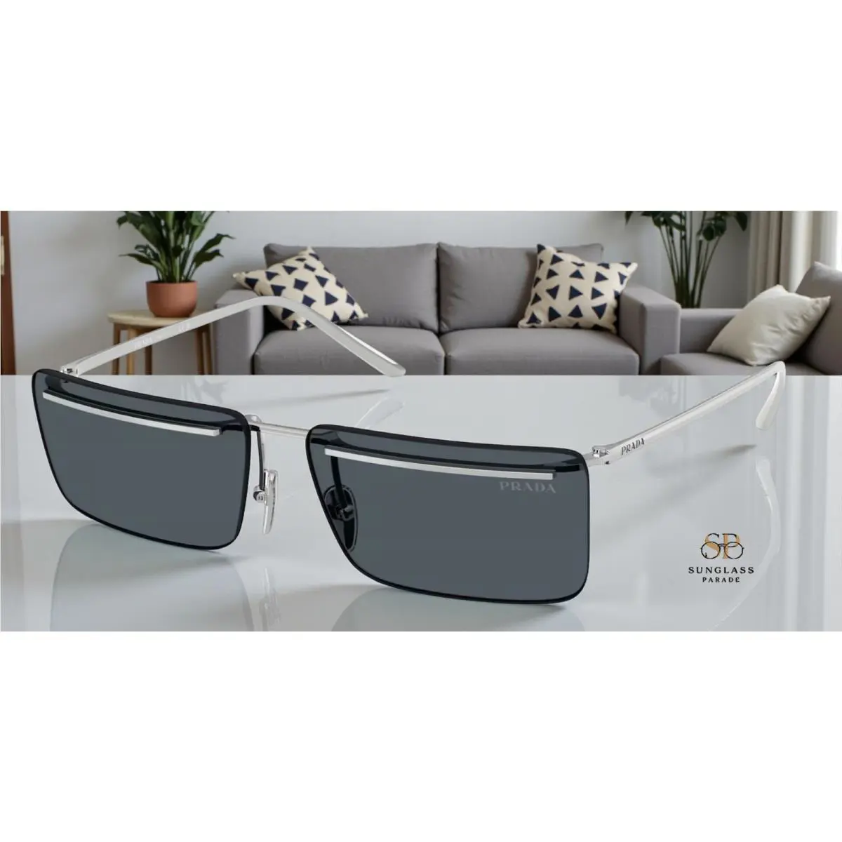 Prada PR C53S 1BC70B Silver Dark Grey 60 mm Men`s Sunglasses