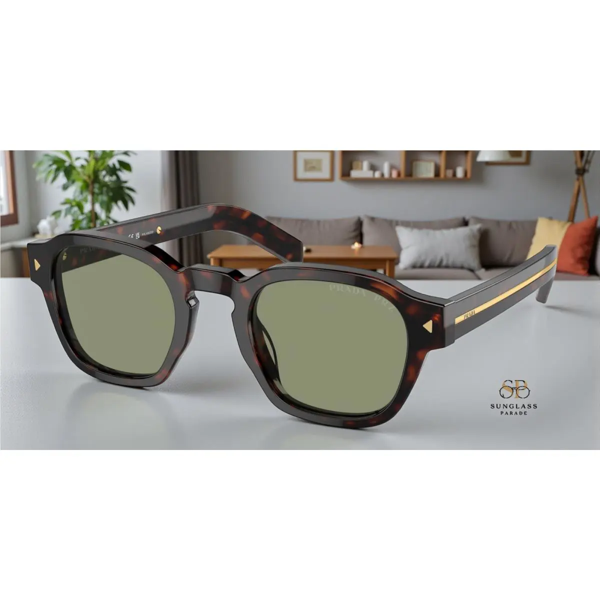 Prada PR A16SF 17N20G Radica Tortoise Green Polarized 53 mm Men`s Sunglasses
