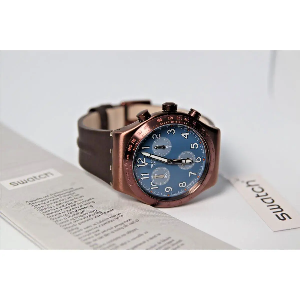 Swatch+irony Chrono YVC100 Back TO Copper 43MM Blue Gray Dial Glow