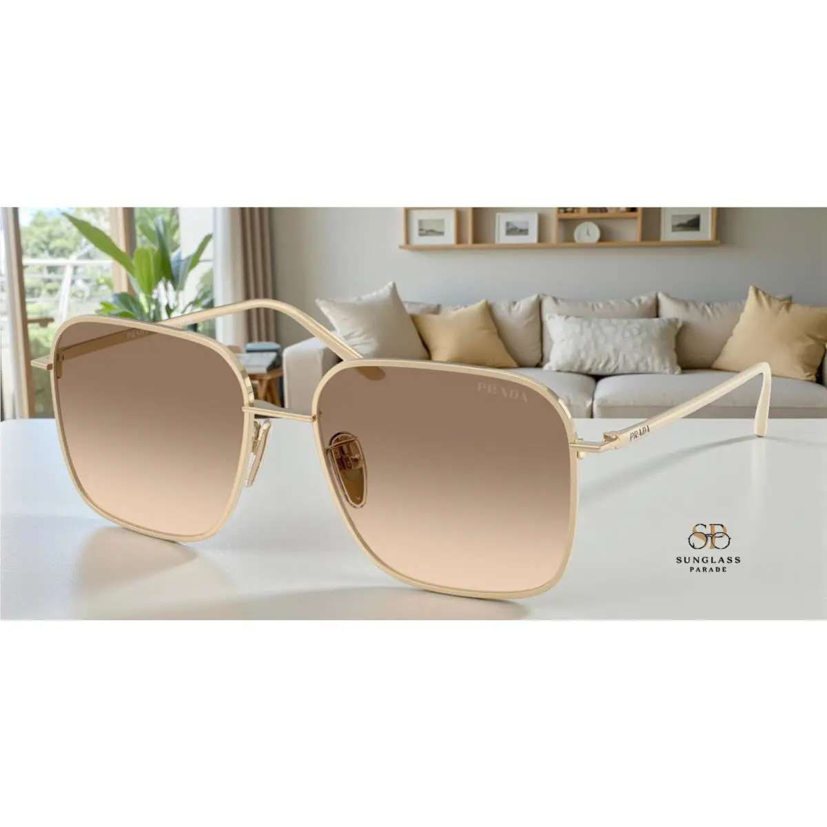 Prada PR C54SD ZVN50T Pale Gold Light Brown Gradient Grey 57 Women`s Sunglasses