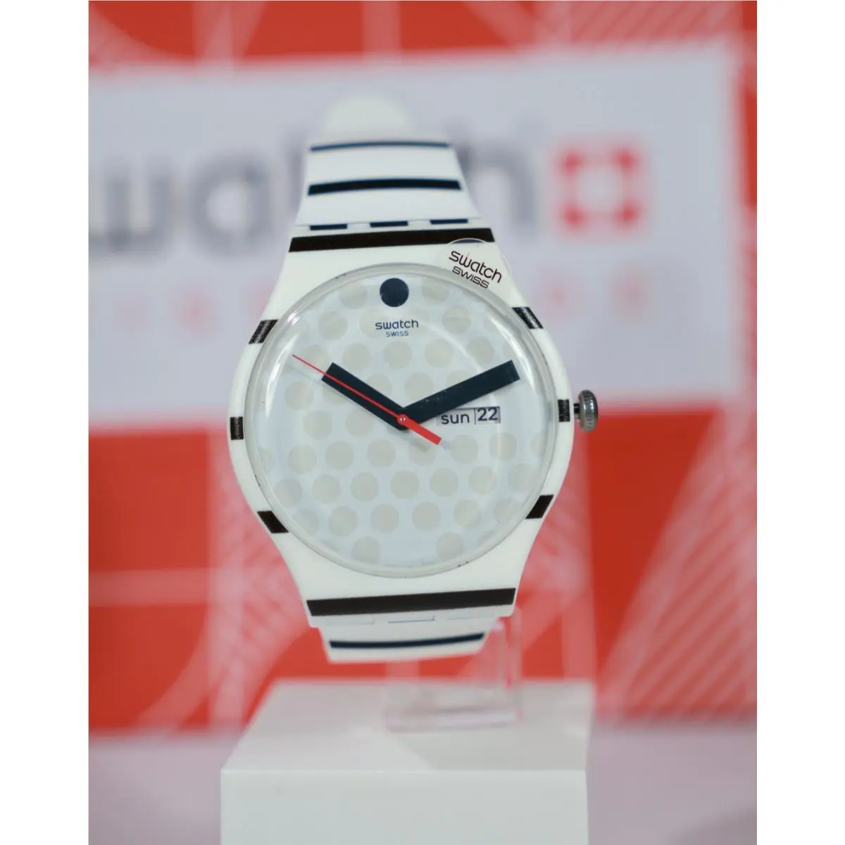 Limited Swiss Made Swatch Zebratian 41MM SUOW706 White Black Lines Date Day
