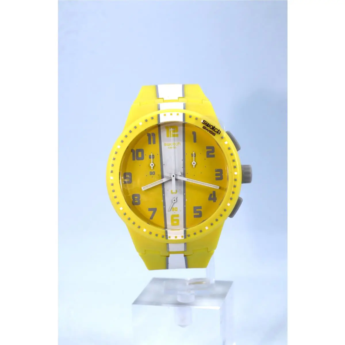 Limited Swiss Swatch Amorgos Chronograph White Line Yellow SUSJ100 42MM