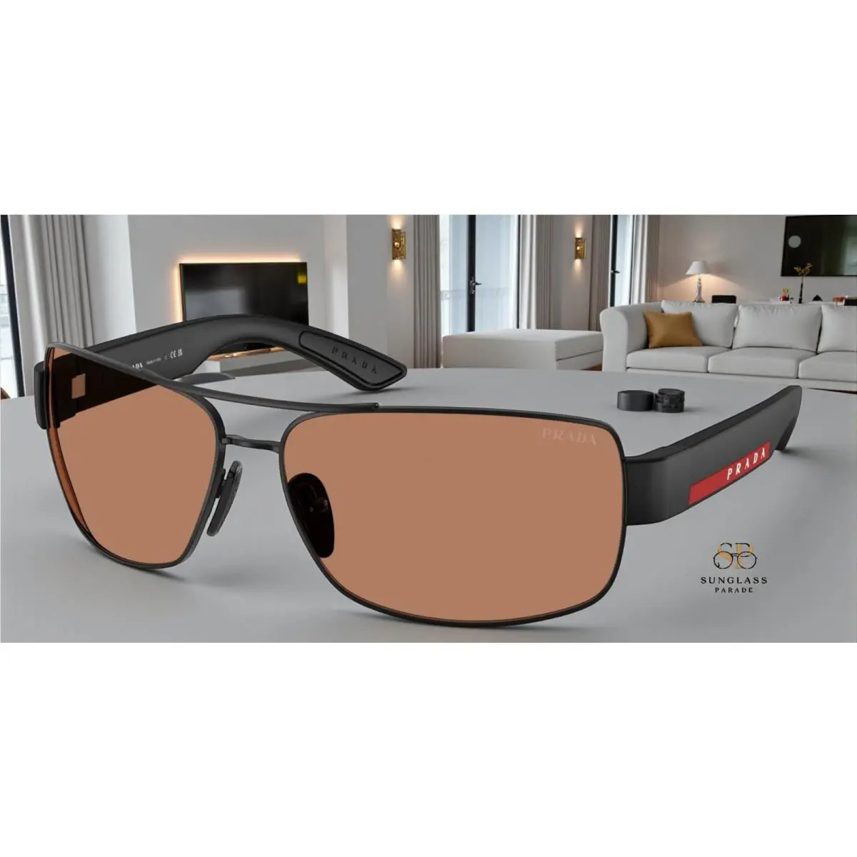 Prada Linea Rossa PS B52S 1BO20D Matte Black Brown 65 mm Men`s Sunglasses