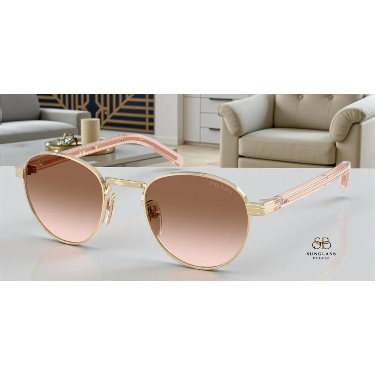 Prada PR B52S ZVN0A6 Pale Gold Brown Gradient 49 mm Women`s Sunglasses