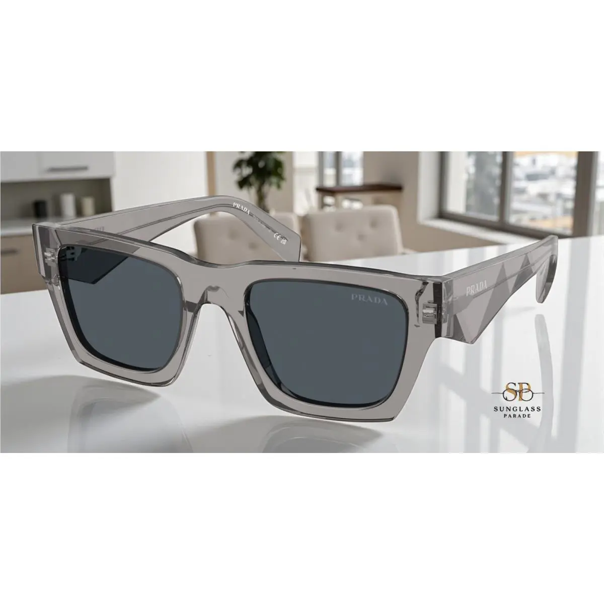 Prada PR A06S 16Z70B Transparent Dark Grey Dark Grey 50 mm Men`s Sunglasses
