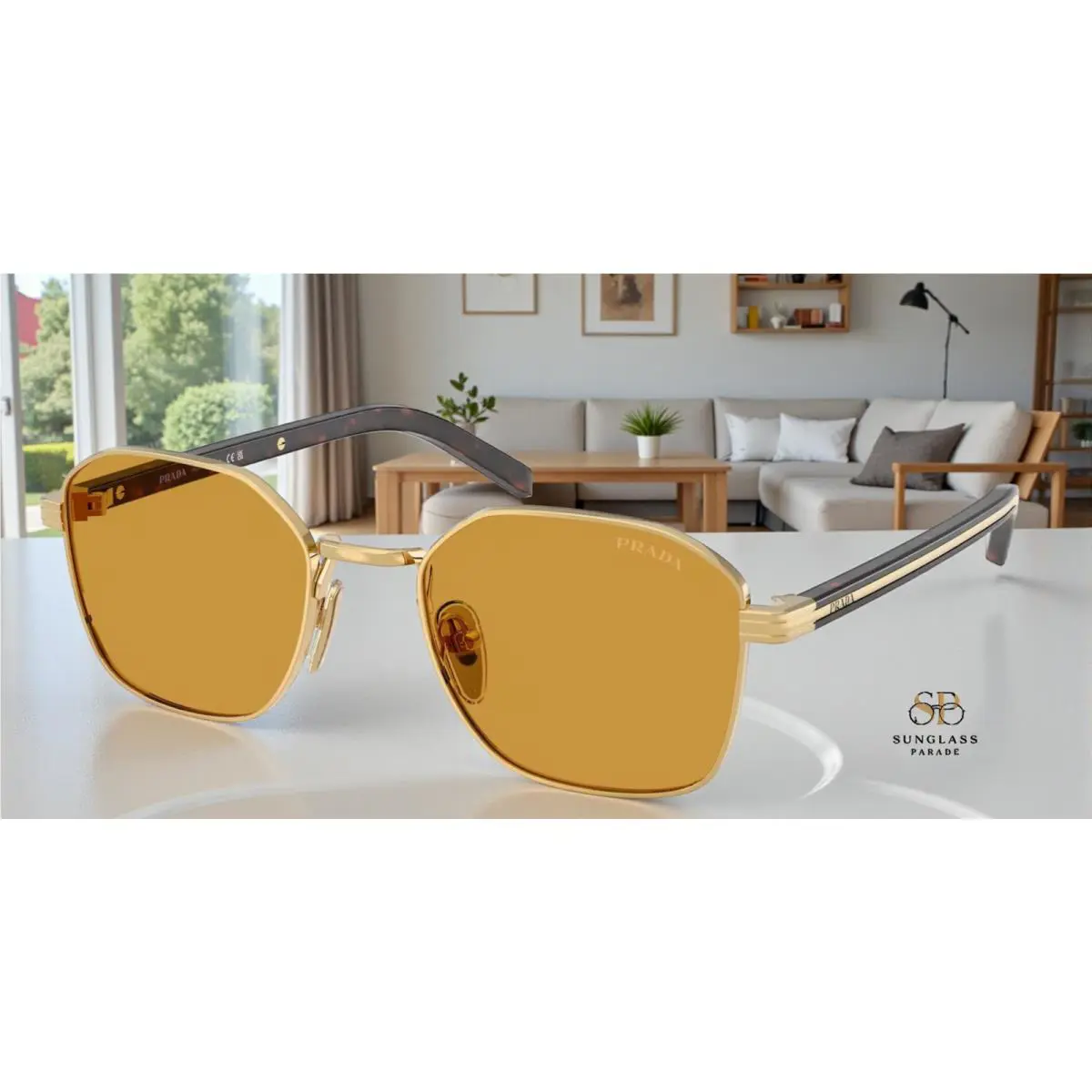 Prada PR C50S 5AK50P Gold Dark Honey 53 mm Men`s Sunglasses