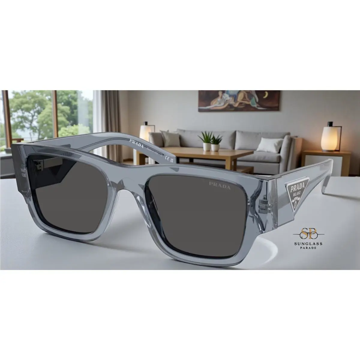 Prada PR 10ZS 17T08Z Transparent Ocean Dark Grey 54 mm Men`s Sunglasses