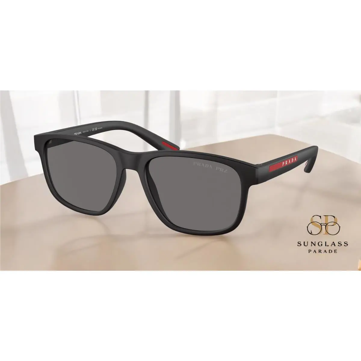 Prada Linea Rossa PS 06YS DG002G Black Rubber Grey Polarize 56mm Mens Sunglasses