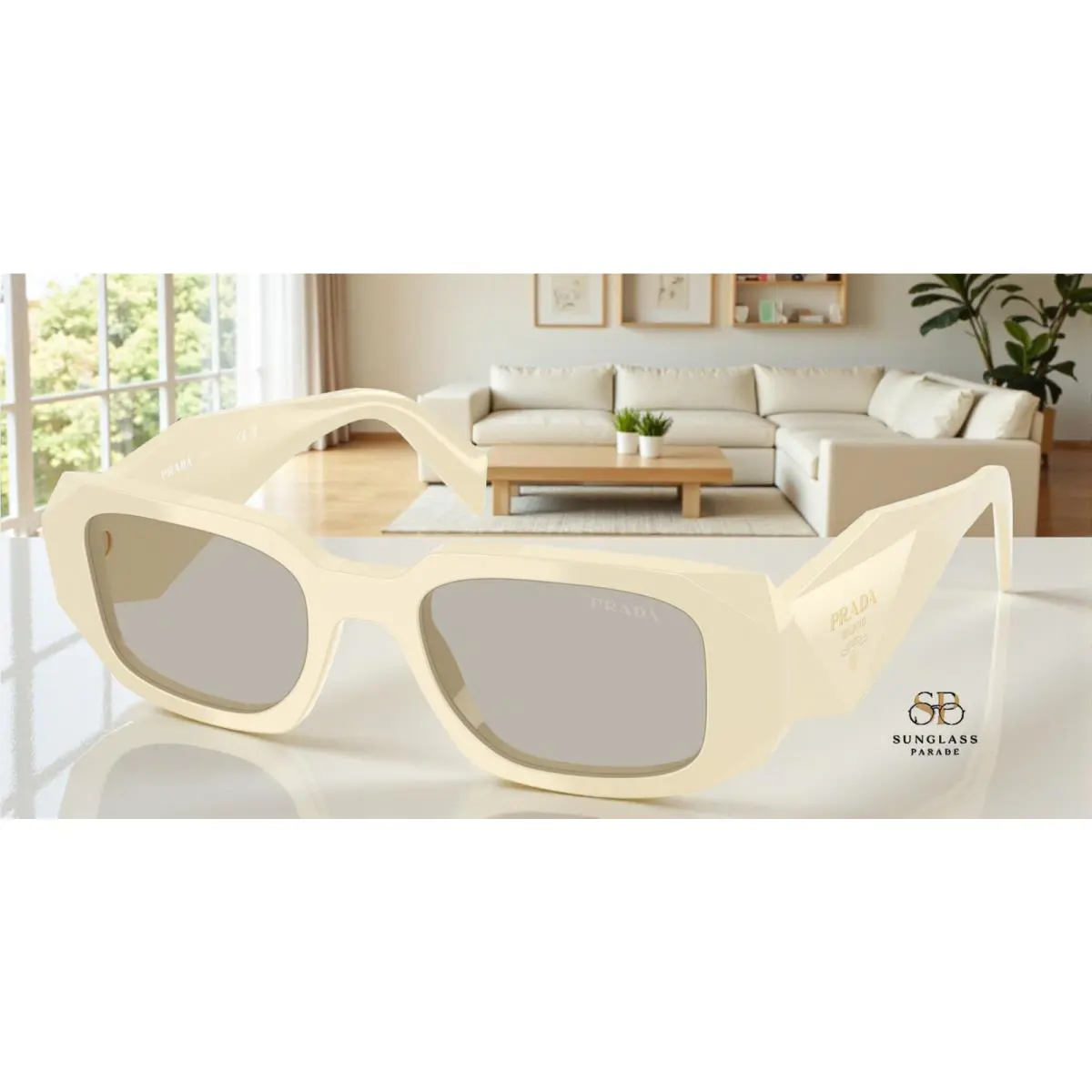 Prada PR 17WSF 21D5J2 White Milk Light Brown 51 mm Women`s Sunglasses