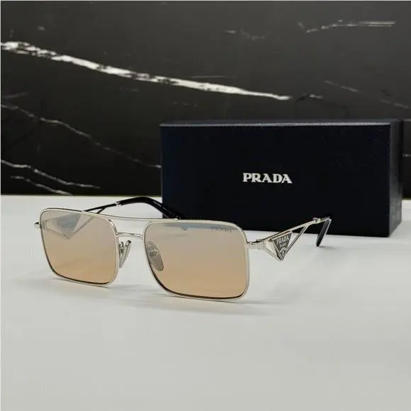 PR A52S 1BC8J1 Prada Silver Beige Square Spr A52 1BC8J1 Women Sunglasses