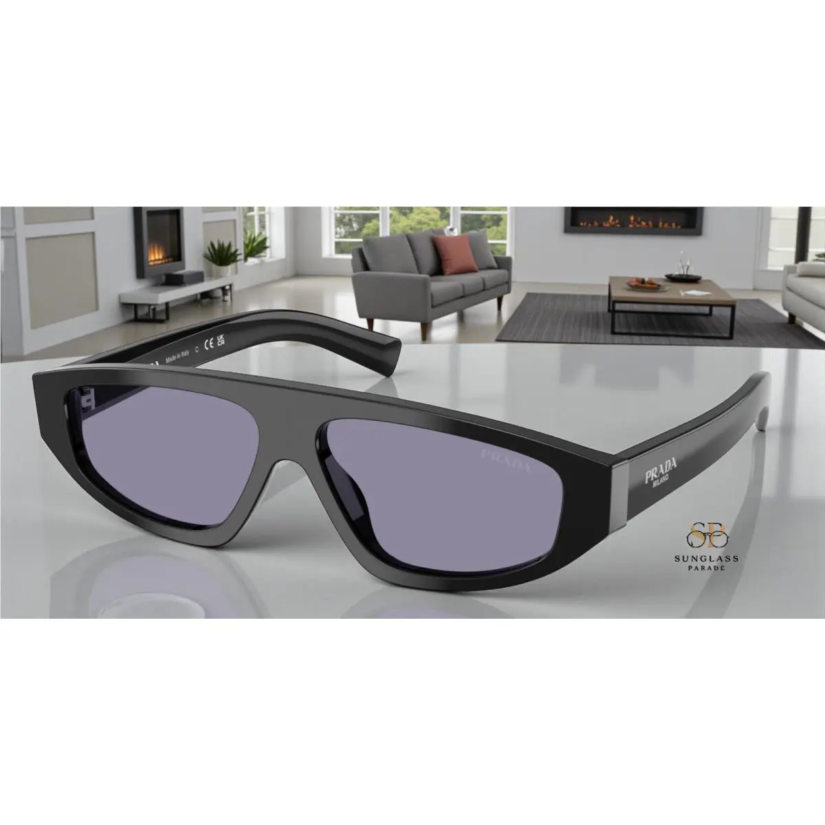 Prada PR C02S 16K50B Black Violet Mirror Internal Silver 57 mm Men`s Sunglasses