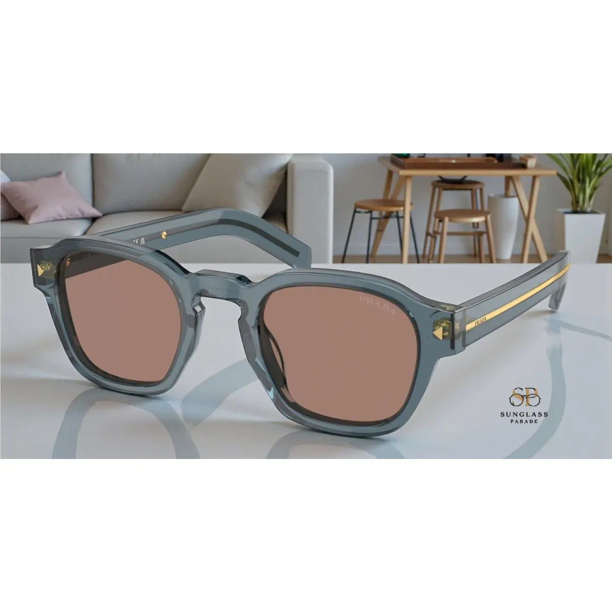Prada PR A16S 17T05D Transp Ocean Brown Mir Internal Grey 49 mm Men`s Sunglasses