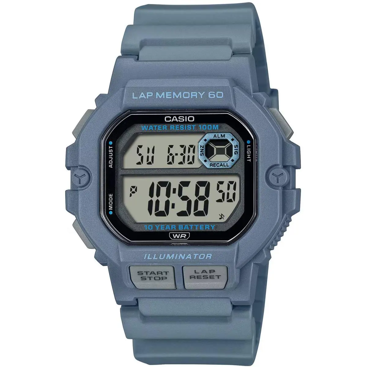Casio Men`s Watch Dual Time Grey Digital Dial Blue Resin Strap WS-1400H-2AVCF