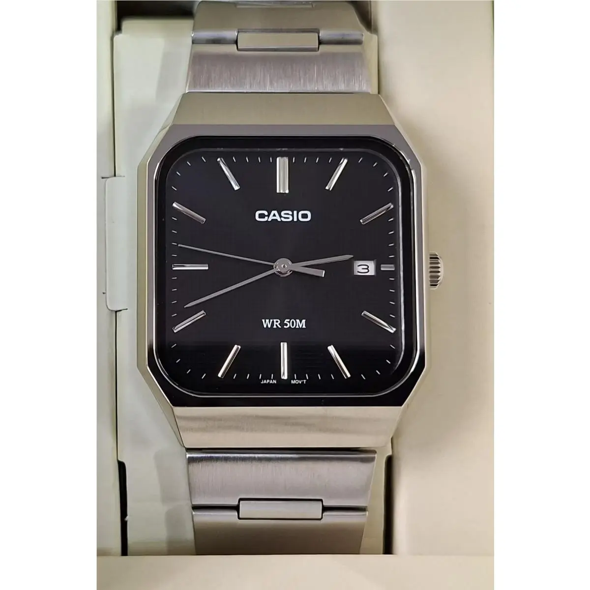 MTP-B185D-1A Black Dial Analog Stainless Steel Band Men Watch by Casio
