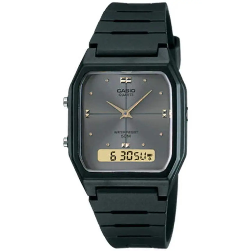 Casio AW-48HE-8AV Quartz Black / Gray Dial Gold Accents A/d Watch