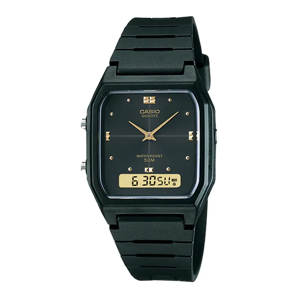 Casio AW48HE-1AV Men`s Black Resin Band Analog Digital Dual Time Zone Watch