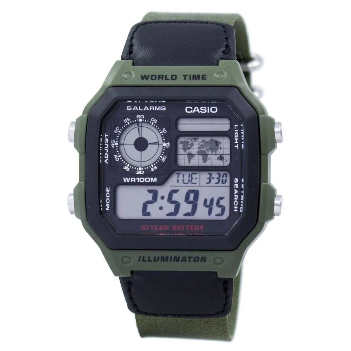 Casio World Time Alarm Digital Casual Quartz AE-1200WHB-3BV Men`s Watch