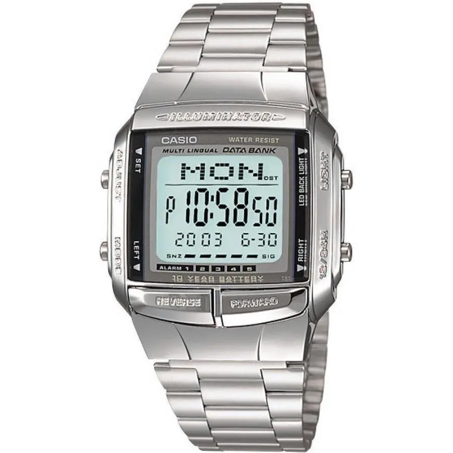 Casio DB360-1A Men`s Illuminator Digital Databank Stainless Steel Silver Watch