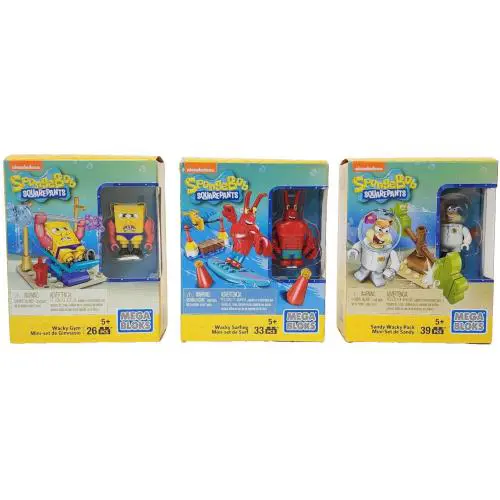 Spongebob Squarepants Mega Bloks Sandy Surfing Gym Wacky Pack -set of All Three