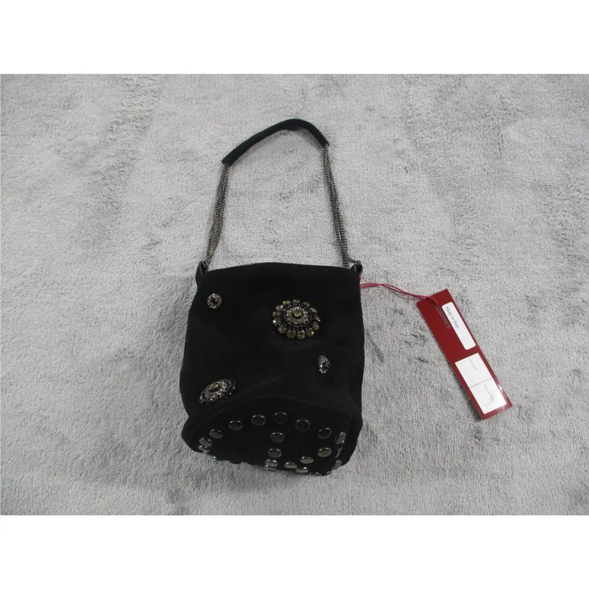 Kenzo Purse Sack Womens Black Suede Studded Rhinestones Small Top Handle Paris