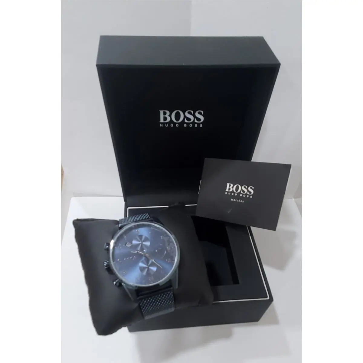 Hugo Boss Mens Watch Skymaster Blue Stainless Steel Mesh Chrono