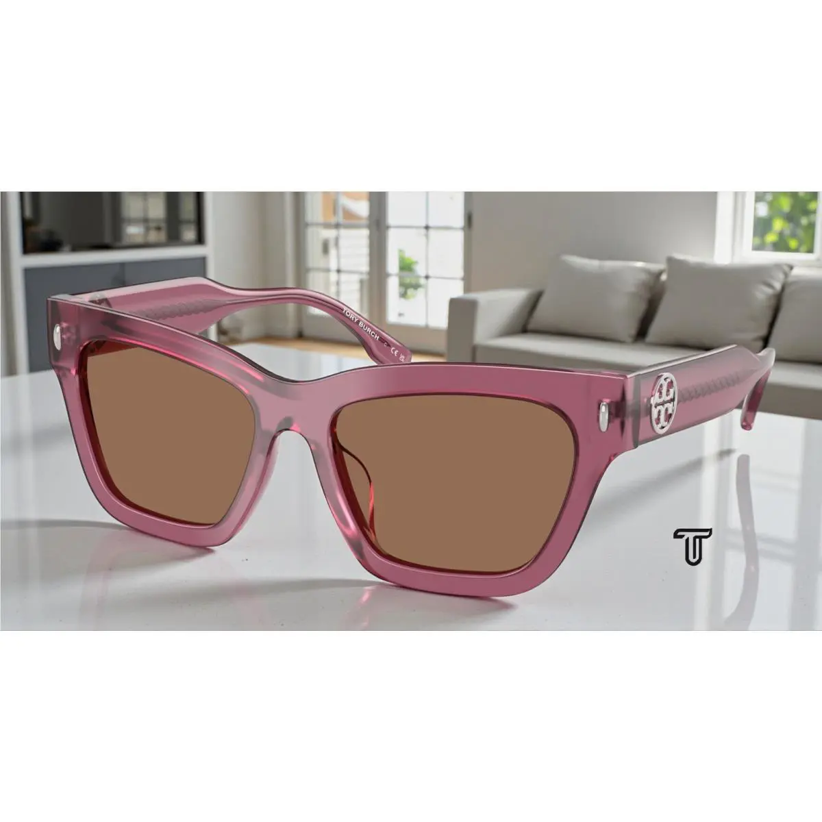 Tory Burch TY7208U 317973 Berry Transparent Dark Brown 54 mm Women`s Sunglasses
