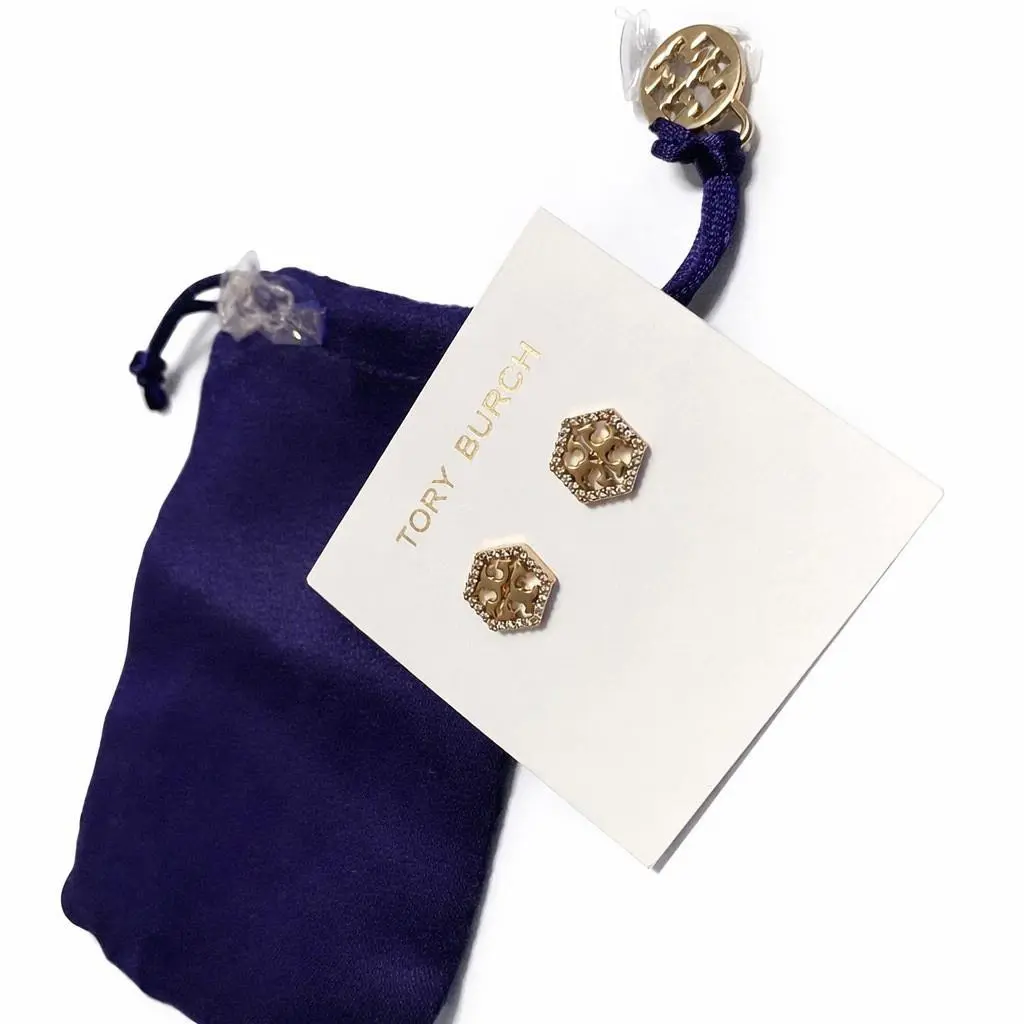 Tory Burch Hex Pave Stud Earring Gold
