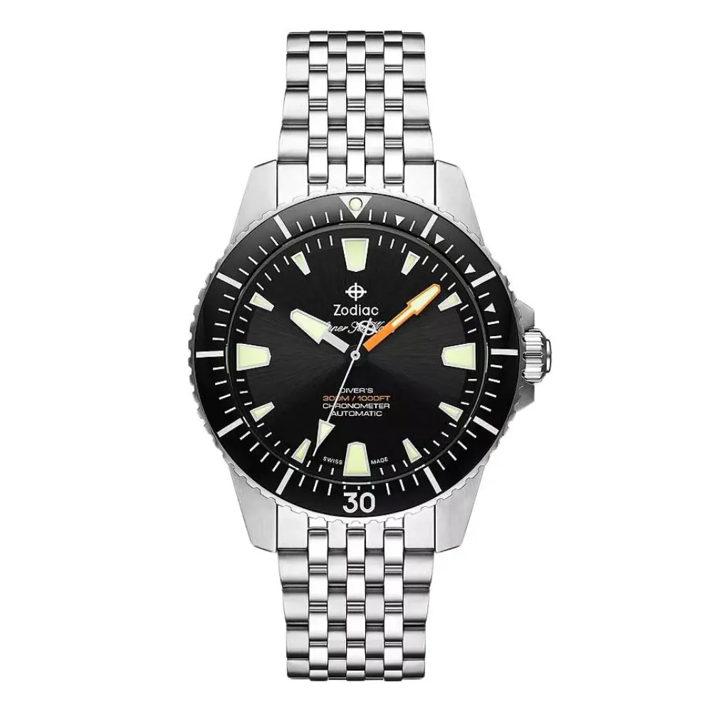Zodiac Super Sea Wolf Pro-diver Automatic Cos-c Certified Black Dial / Black Bezel Bl