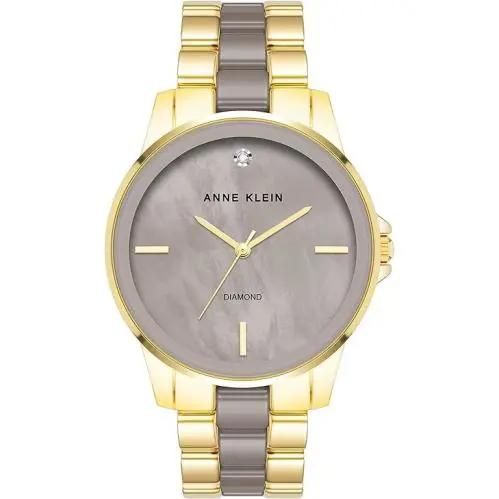 Anne Klein Gold-tone Taupe Ceramic Link Bracelet Diamond Accent Ladies Watch