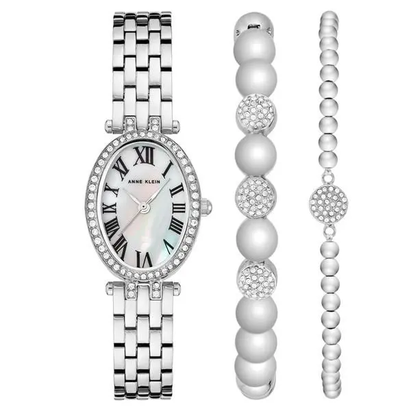 Anne Klein AK-3971SVST Women`s Silver-tone Oval Dress Watch Water Resistant