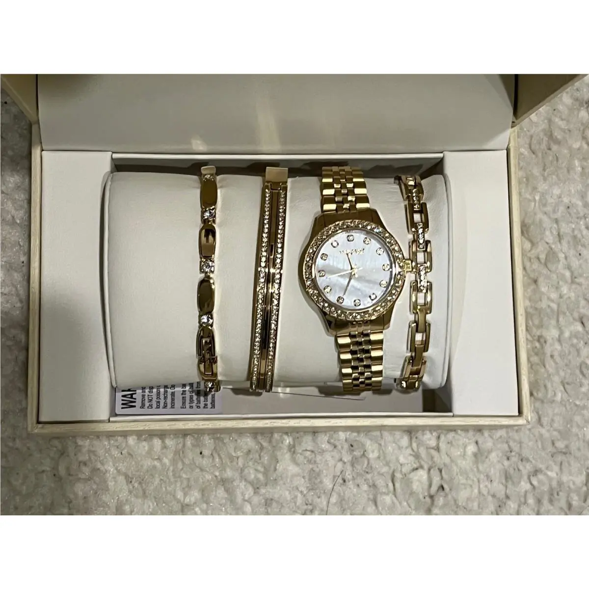 Anne Klein York Crystal Accented Women`s Watch and Bracelet Set 12/7788GPST