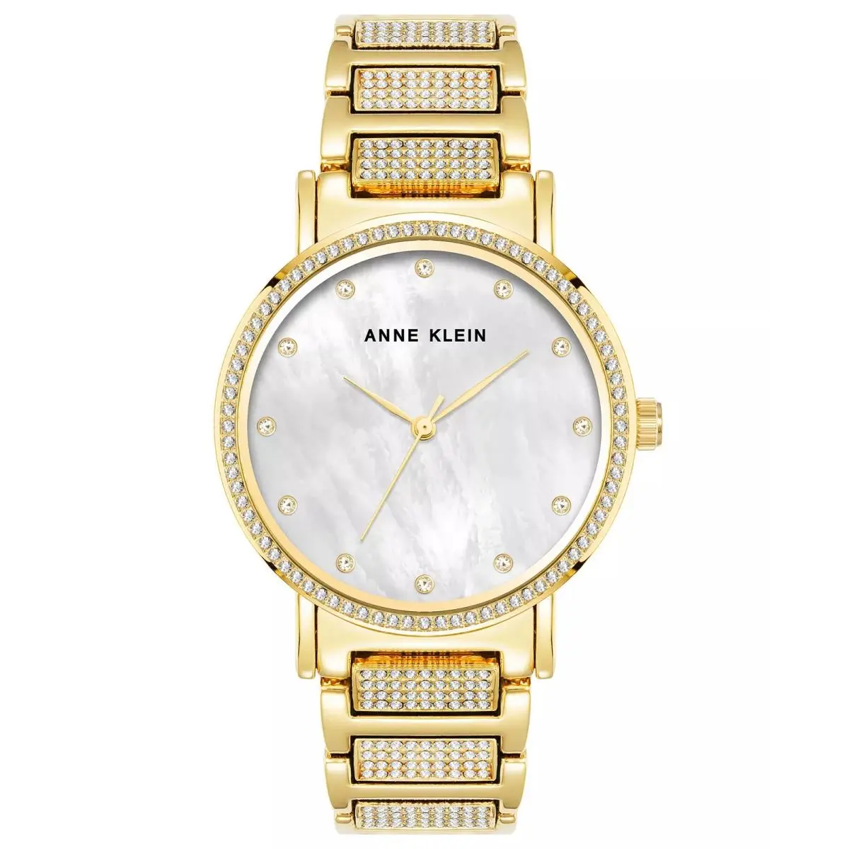 Anne Klein Crystal Bezel and Bracelet White Mop Women`s Watch 30m WR AK/4004MPGB