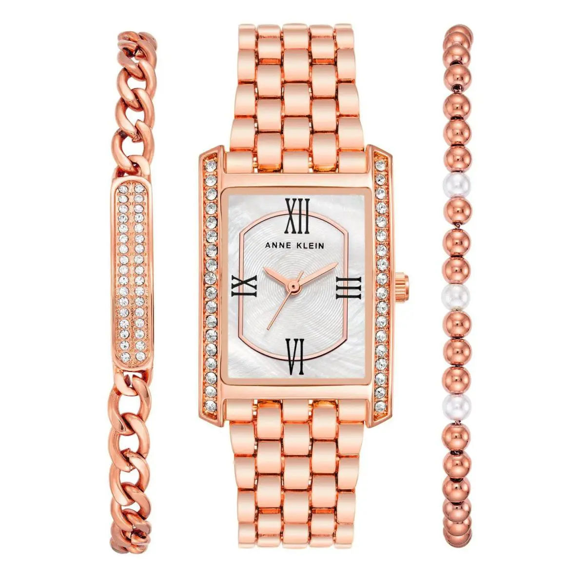 Anne Klein Rose Gold-tone Rectangular Mother-of-pearl Center Ladies Watch