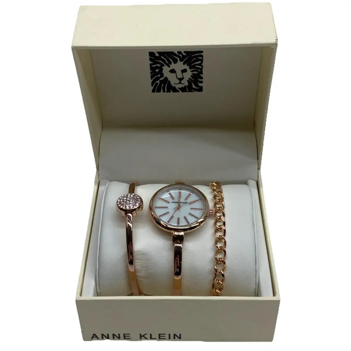 Women AK/1470RGST 610D Rose Gold-tone Bangle Watch and Bracelet Set by Anne Klein