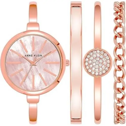 Anne Klein Rose Gold-tone Blush Pink Mother-of-pearl Bangle Set Ladies Watch