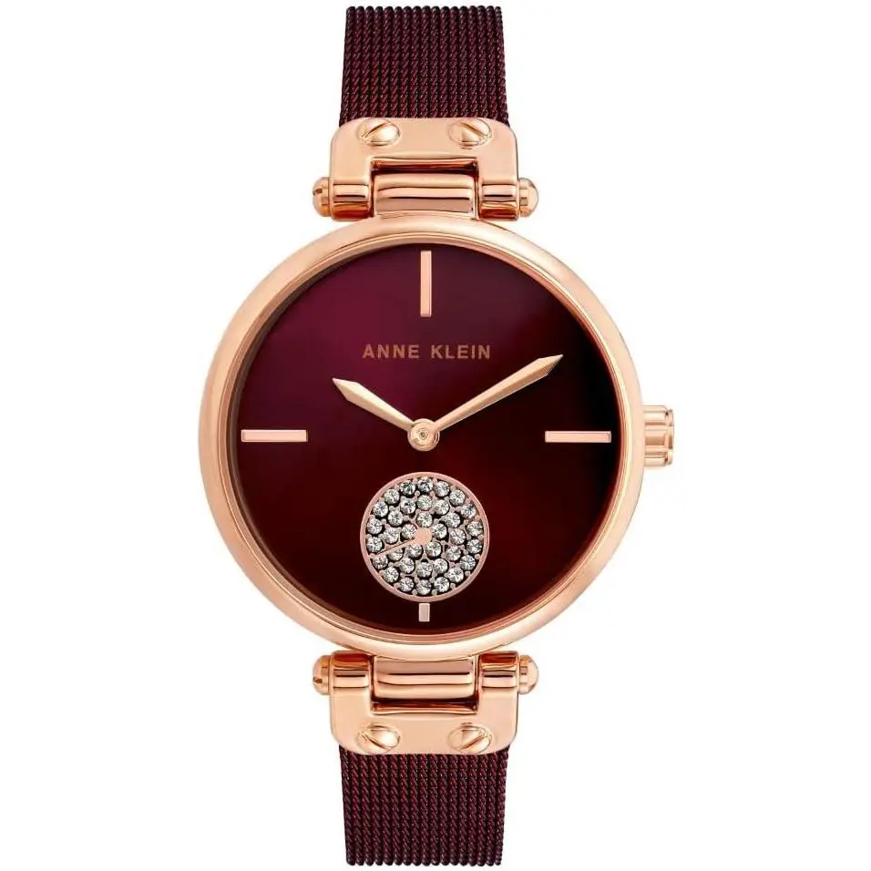 Anne Klein Rose Gold-tone and Burgundy Mesh Ladies Watch AK-3000RGBY
