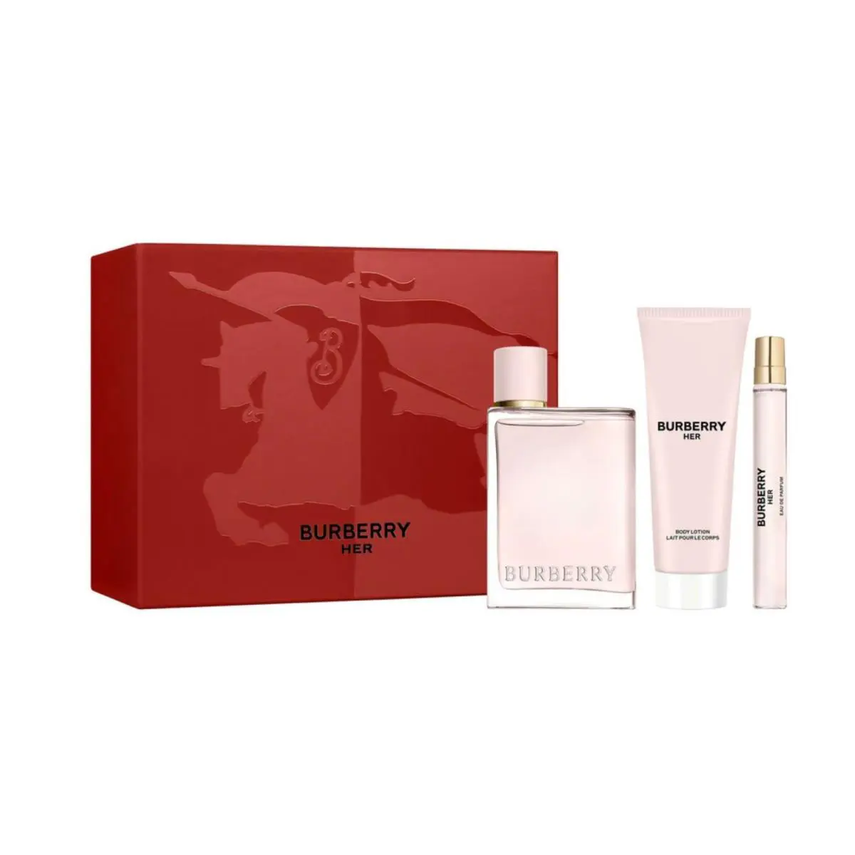 Burberry Her Women`s 3PC 3.3oz 0.33oz Mini 2.5oz Body Lotion