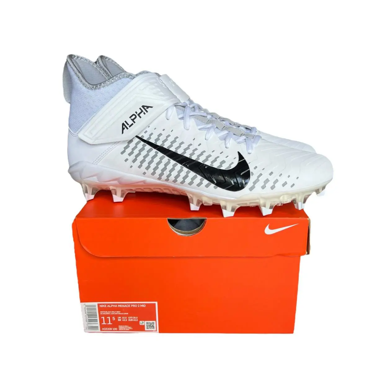 Nike Alpha Menace Pro 2 Mid Size 8-15 Football Cleats White/black AQ3209-100 Nby - White