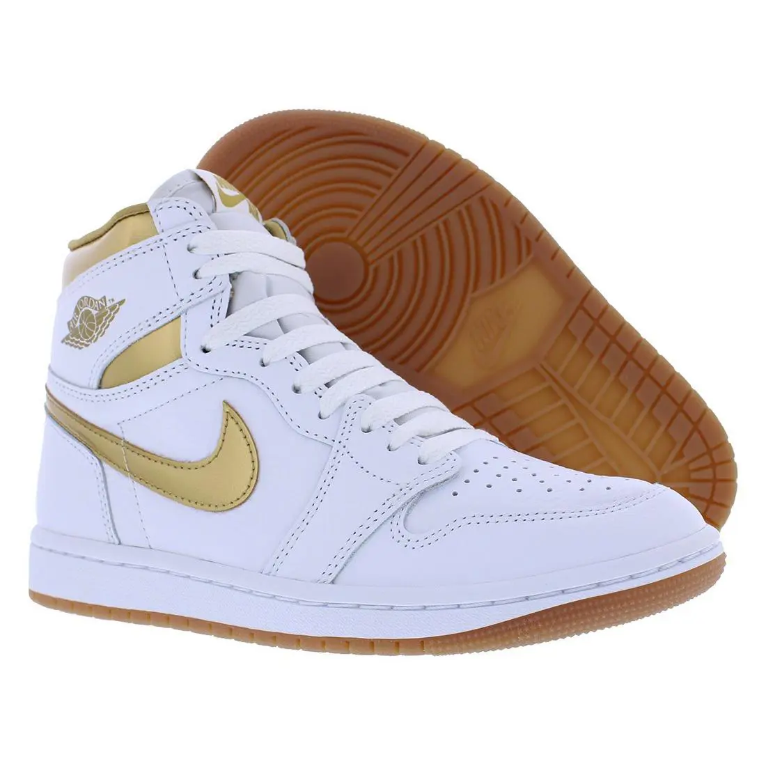Nike Air Jordan 1 Retro High OG Womens Shoes - White/Metallic Gold/Gum Light Brown, Main: White