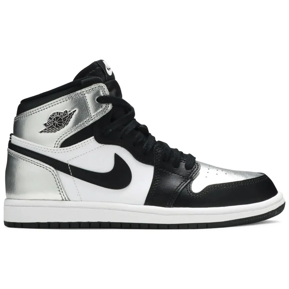 Preschool Size Nike Air Jordan Retro 1 High OG `silver Toe` CU0449 001 - Black/Metallic Silver/White