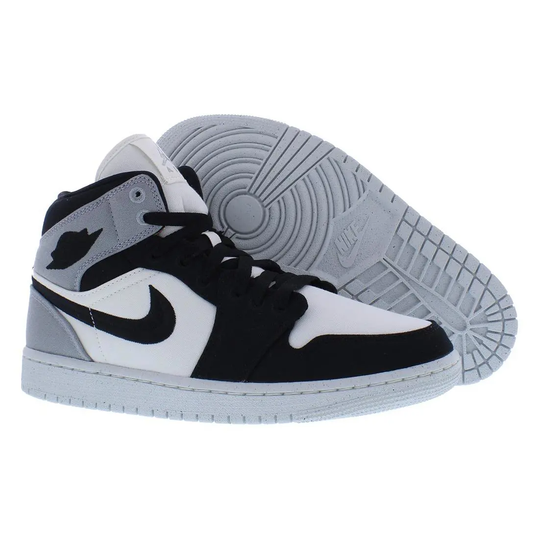 Nike Air Jordan 1 Mid SE Womens Shoes - Sail/Black/Light Steel Grey, Main: Black